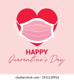 A red heart wearing pink mask in Quarantine Valentine's day illustration, Quarentine's day, heart, masks, quarantines, pandemic love, vector EPS 10, 14 February 2021