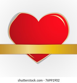 The red heart which has been tied up by a gold tape. Vector illustration