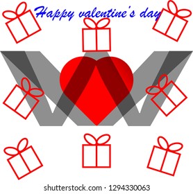 
Red heart, white background, decorated with a gift box on Valentine's Day