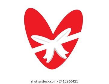 red heart with a white bow on a white background