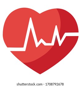 corazón rojo con cardiograma blanco dentro, objeto aislado sobre fondo blanco, ilustración vectorial,