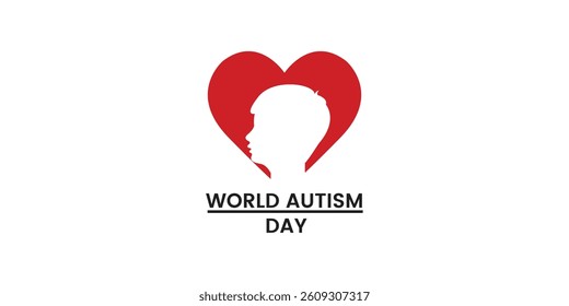 Red heart with white child shadow vector for Autism Awareness Day. A strong symbol for love, care, support, and inclusion. Suitable for posters, banners, events posters, campaigns and education.