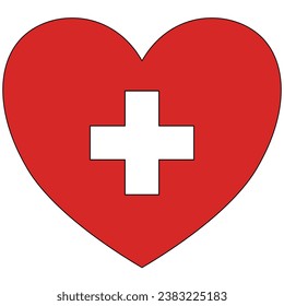 red heart with white cross inside, medical illustration, life insurance healthcare, outline design 