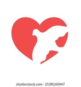 Red heart with white dove silhouette. Vector illustration