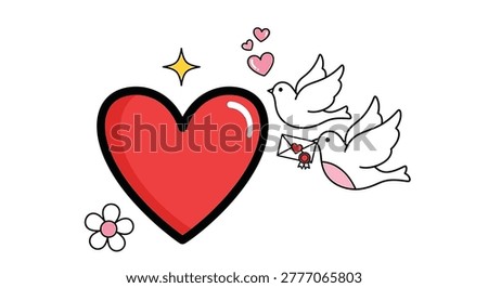 Red heart with white doves flying