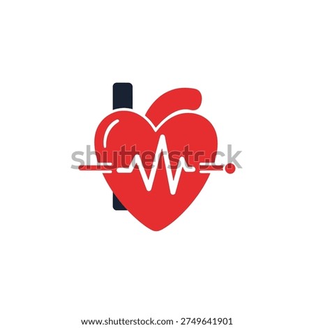 A red heart with a white electrocardiogram line passing through it, symbolizing health and life.