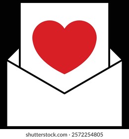 Red heart in a white envelope illustration for Valentine's Day or romantic themed projects. A heartfelt message, a symbol of love delivered in a simple envelope isolated on dark background. 