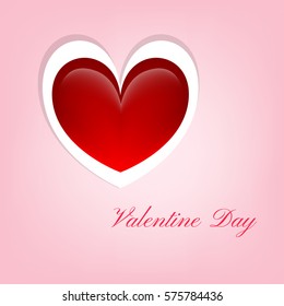 Red heart with white frame on pink background for valentines day , Vector