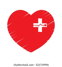 Red heart with white Plus symbol and signal of heart beat.