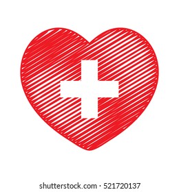 Red heart with white Plus symbol.