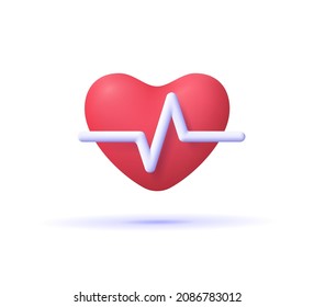 Red heart and white pulse line white background  Heart pulse  heartbeat lone  cardiogram  Healthy lifestyle  cardiac assistance  pulse beat measure  medical healthcare concept  3d vector icon  