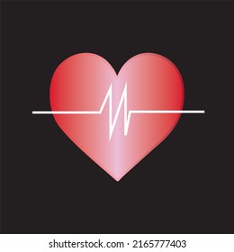 Red heart with white pulse line on Black background. vector design