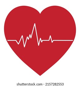 Red heart with white pulse on a light background - Vector illustration