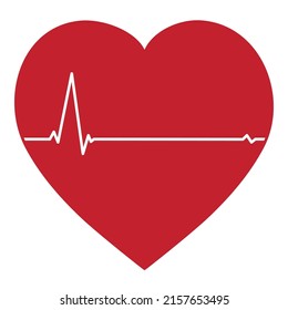 Red heart with white pulse on a light background - Vector illustration