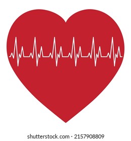 Corazón rojo con pulso blanco en el fondo de la luz - Ilustración vectorial