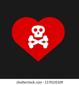 red heart with white skull. vector illustration