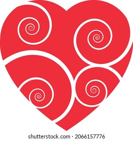 RED HEART WITH WHITE SPIRALS