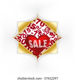 Red heart white text sale under curled gold corners