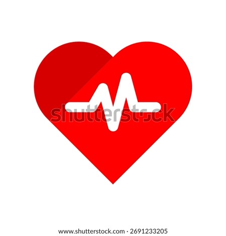 Red heart with white wave pulse heartbeat medical icon flat vector design