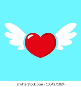 Red heart with white wings icon isolated on blue background. Modern vector pictogram for web graphics. St. Valentine's Day icon. Vector illustration EPS 10.