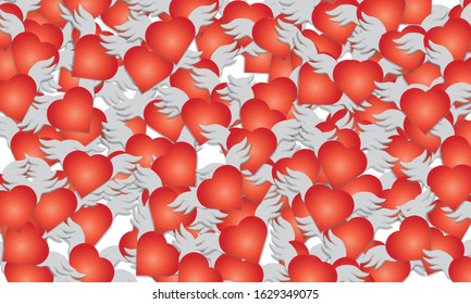 Red heart with wing pattern design for background