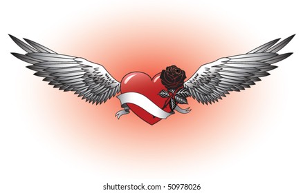 Red heart with wings