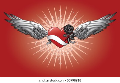 Red heart with wings