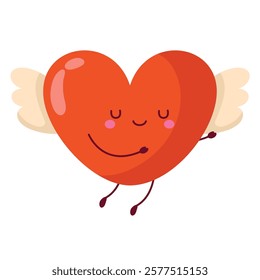 A red heart with wings flying in a joyful and cute cartoon style