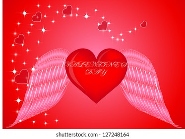 red  Heart with  Wings happy valentine day
