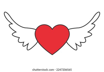 Red heart with wings icon.Vector illustration isolated on white background.Eps 10.