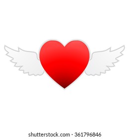 Red heart with wings isolated on white background. Vector illustration.