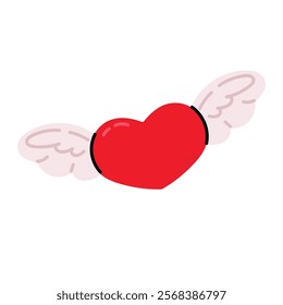 Red heart with wings. Love symbol. Valentine's day. Vector illustration