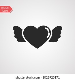 Red heart with wings on a white background. Red heart logo vector.
