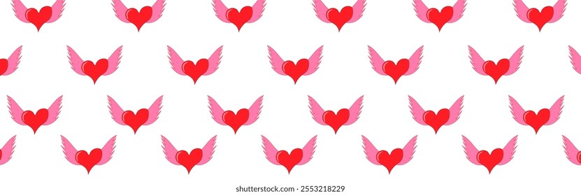 red heart with wings pattern on transparent background ,