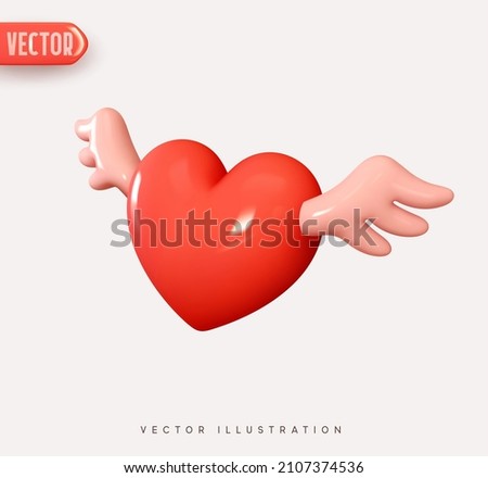 Red heart With wings. Realistic 3d design Icon heart symbol love. Vector illustration