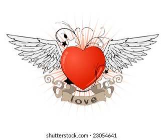 red heart with wings an ribbon ready for write your own text on it, You can find the rasterized image version of this vector in my gallery