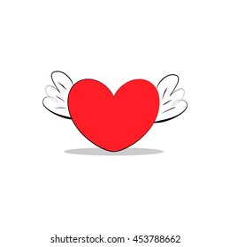 red heart with wings sketch vector icon isolated, ranking mark. Modern simple flat favorite sign. Concept. Trendy sketch vector decoration symbol for web design, web button, mobile. Logo illustration