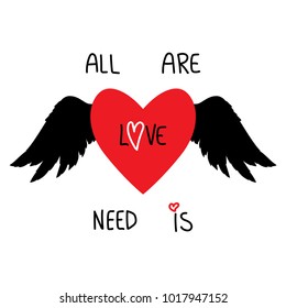 Red heart with wings st valentines day design element love wedding or dating romantic. All are need is love.