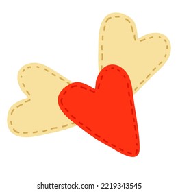Red heart with wings. Valentine's Day. Texture Sewn with threads. Traditional symbol of love. Simple, modern, flat style. Separately on a white background. Vector.