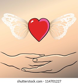 red heart with wings/ vector illustration