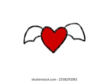 Red heart with wings, vector illustration.