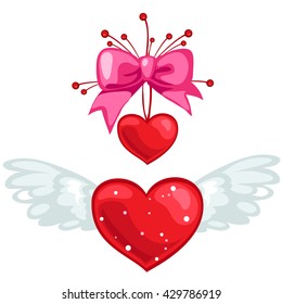Red heart with wings. Vector illustration.