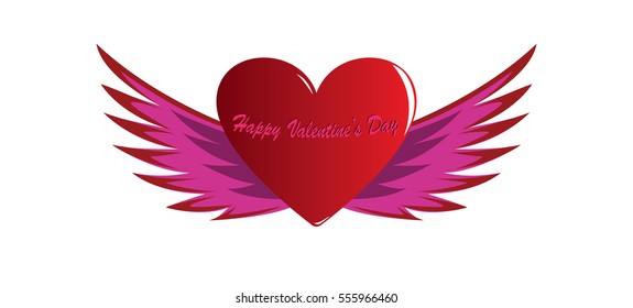 Red heart with wings. Vector illustration.