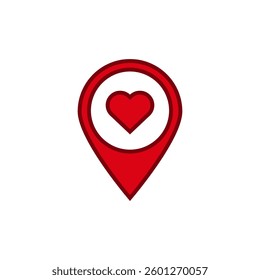 A red heart within a location marker icon, conveying themes of love, pinpointing, and connection.