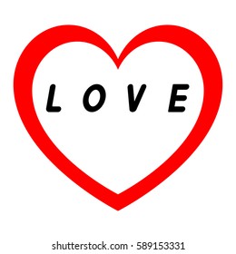 Red heart for womens day with black path and white an inscription - icon.