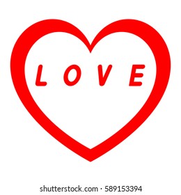 Red heart for womens day with black path and white an inscription - icon.