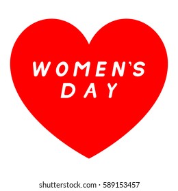 Red heart for womens day with black path and white an inscription - icon.