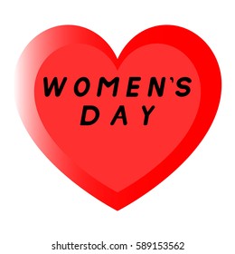 Red heart for womens day with black path and white an inscription - icon.
