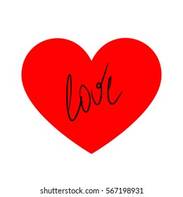 Red heart with the word love  on white background of vector illustrations