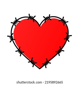 Red Heart wrapped with barbed wire flat icon Vector Pictogram